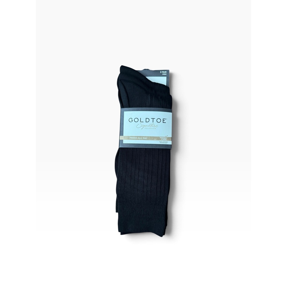 Gold Toe Signature Collection Mens Black Ribbed Crew Socks 3 Pair Pack